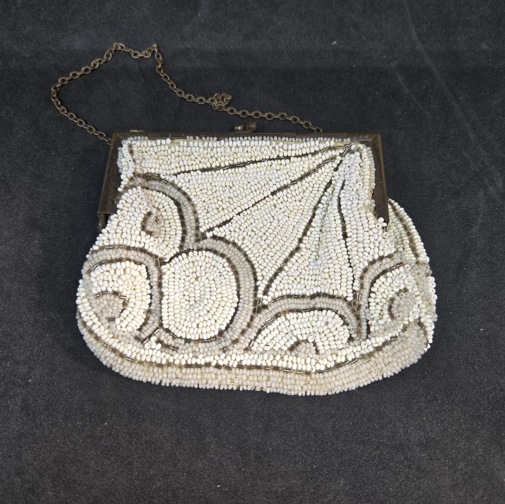 Vintage Art Deco Beaded Clasp Purse Wristlet France